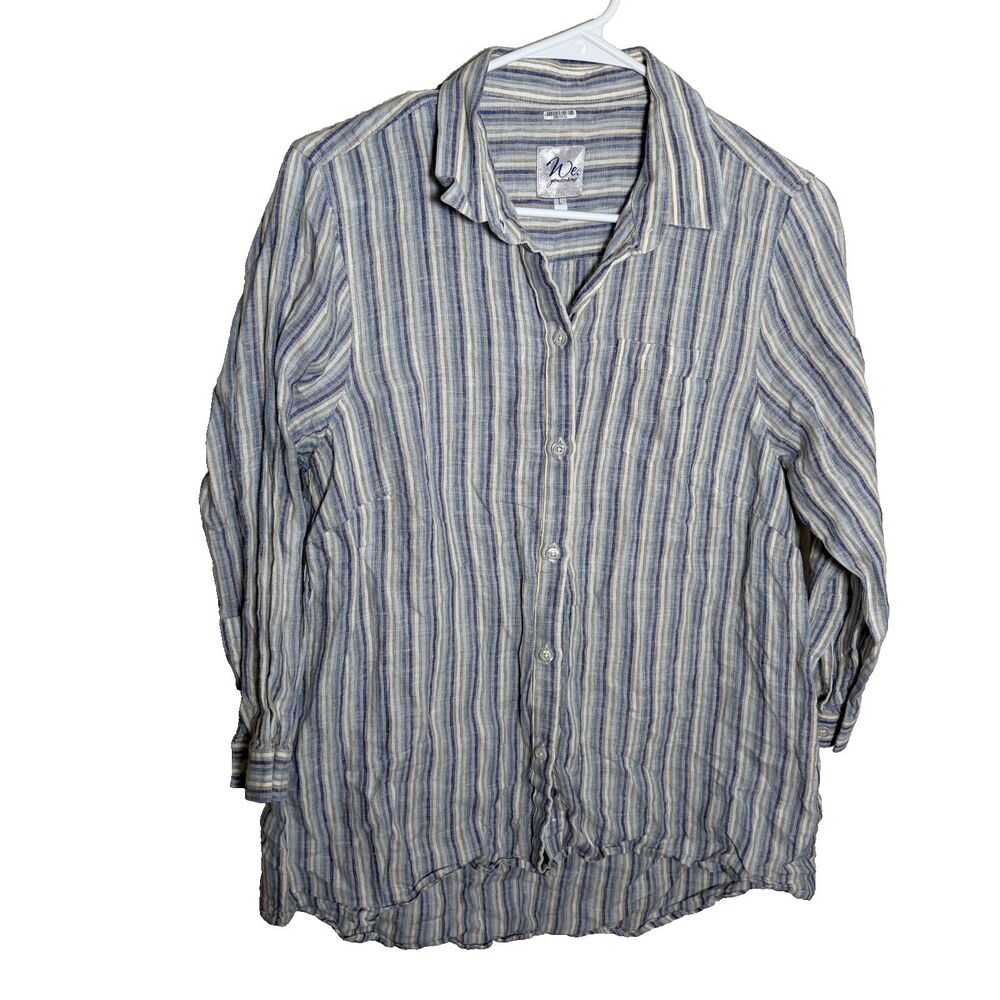 We Me And You Shirt Women's Large Linen Button Up Collared Preppy Casual Top